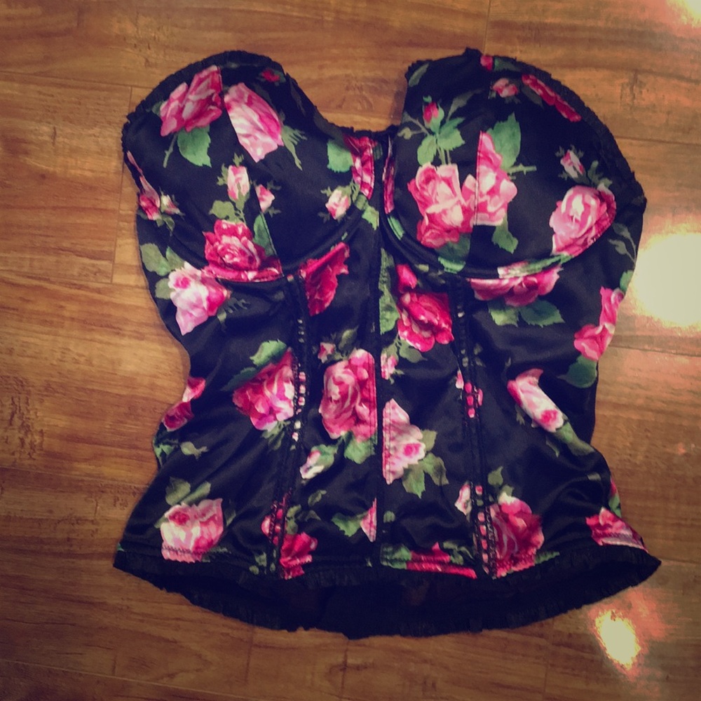 Bustier black with floral print size 38D